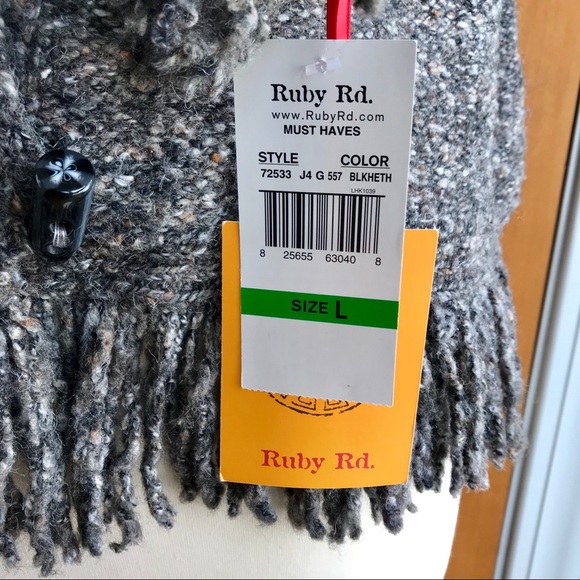 NWT Ruby Rd. Gray Fringed Cardigan Sweater.   *G1 - Picture 4 of 7